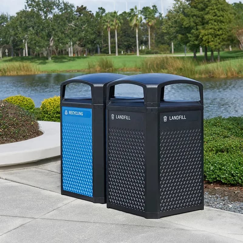 Landmark Series® Landfill 1-Stream Trash Container Frame 26X26X46.5 IN 50 GAL Black Resin With Dome Lid 1/Each