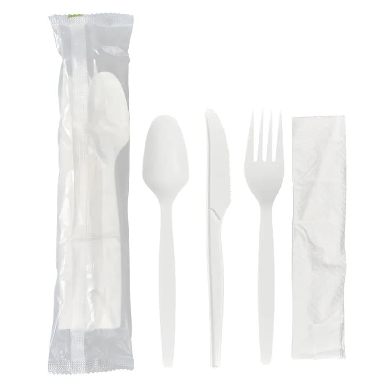 Victoria Bay Cutlery Kit CPLA White Heavyweight With Napkin,Fork,Knife,Teaspoon 200/Case