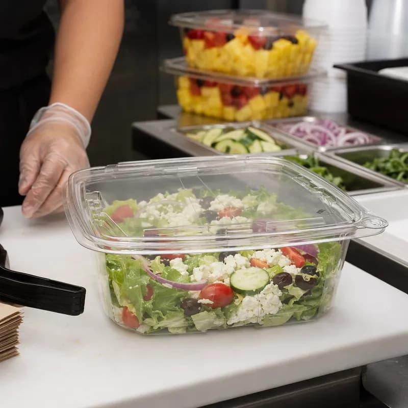 Victoria Bay Deli Container Hinged 64 OZ RPET Clear Tamper-Evident 82 Count/Pack 2 Packs/Case 164 Count/Case