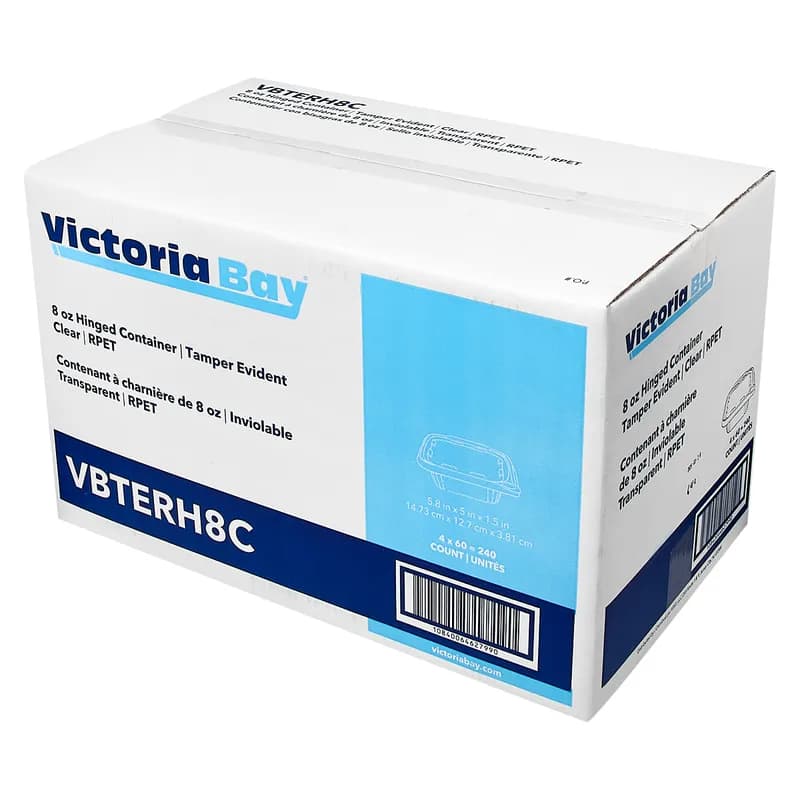 Victoria Bay Deli Container Hinged 8 OZ RPET Clear Tamper-Evident 60 Count/Pack 4 Packs/Case 240 Count/Case