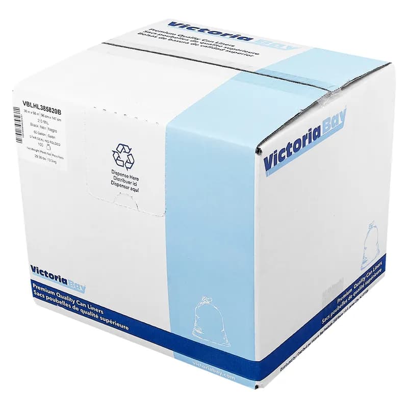 Victoria Bay Can Liner 38X58 IN 60 GAL Black 2MIL Flat Pack 100/Case