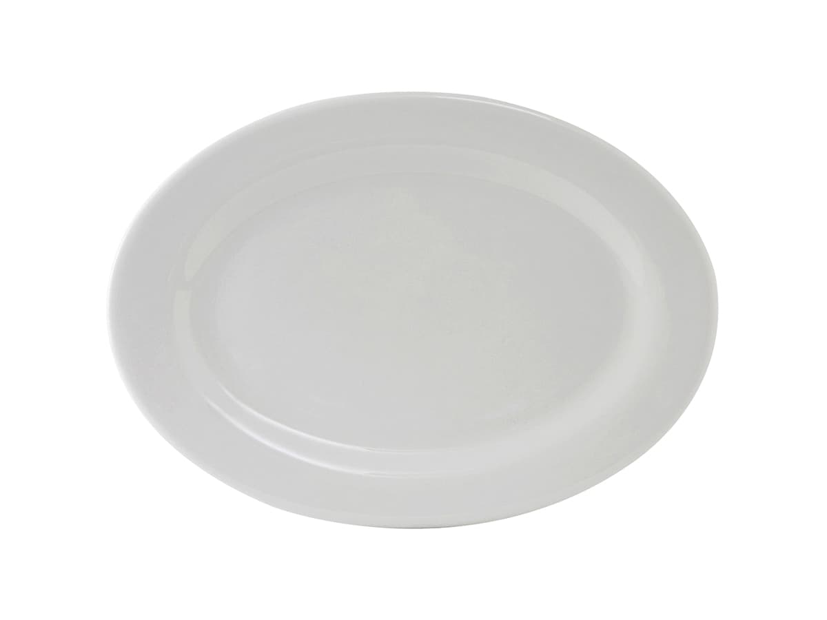 Alaska Platter 11.75X8.5 IN China Porcelain White Oval Wide Rim Rolled Edge Fully Vitrified 12/Case