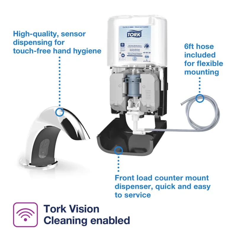 Tork S26 Hand Soap Dispenser 6.6X3.9X5.1 IN Black Plastic Foaming Counter Mount 1/Each