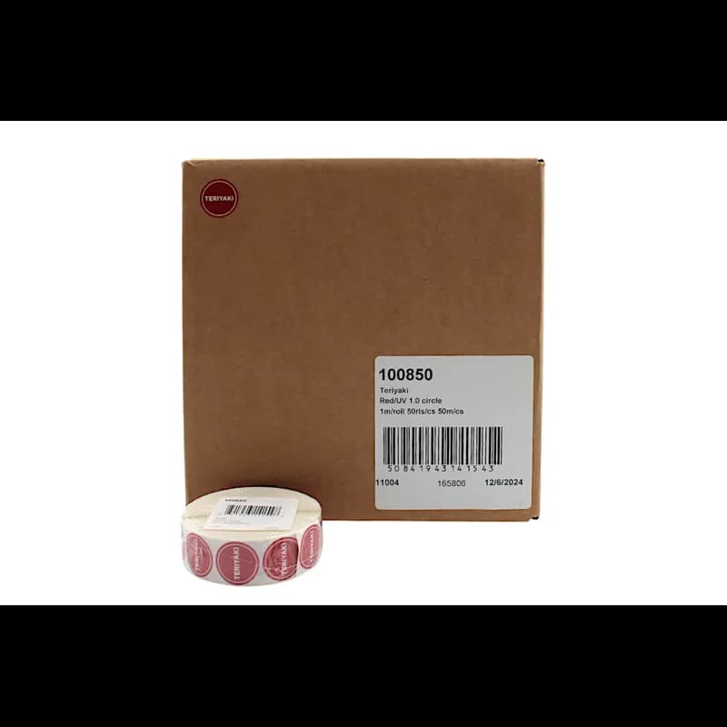 Teriyaki Deli Label 1 IN Red Circle UV 1000 Count/Roll 50 Rolls/Case 50000 Count/Case