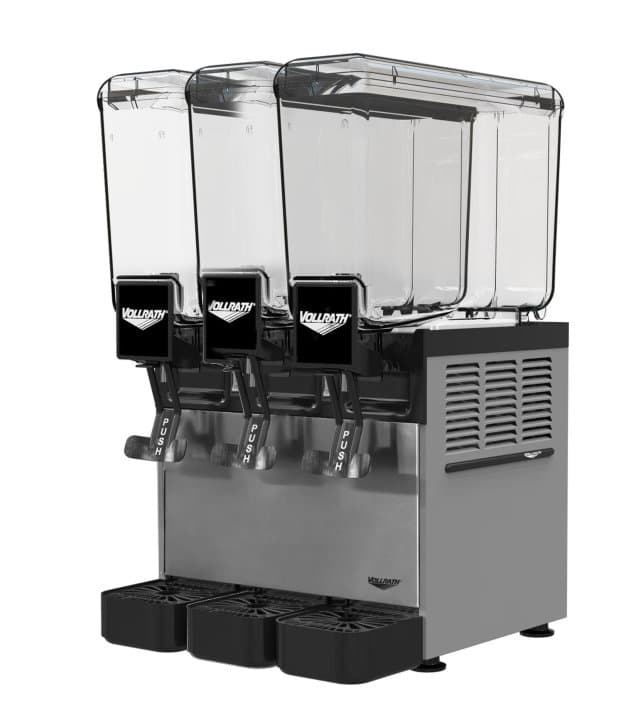 Beverage Dispenser Stainless Steel Polycarbonate Electric Refrigerated Three 2.11GAL Bowls & Agitator Circulation 1/Each