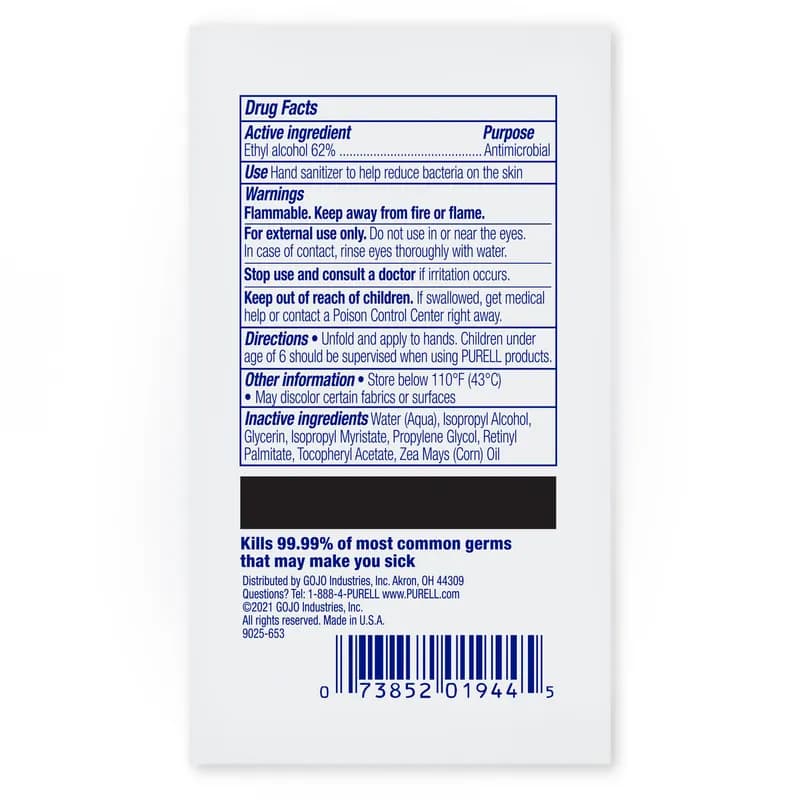 Purell® Cottony Soft Hand Sanitizer Wipe Individually Wrapped Textured 1000/Case