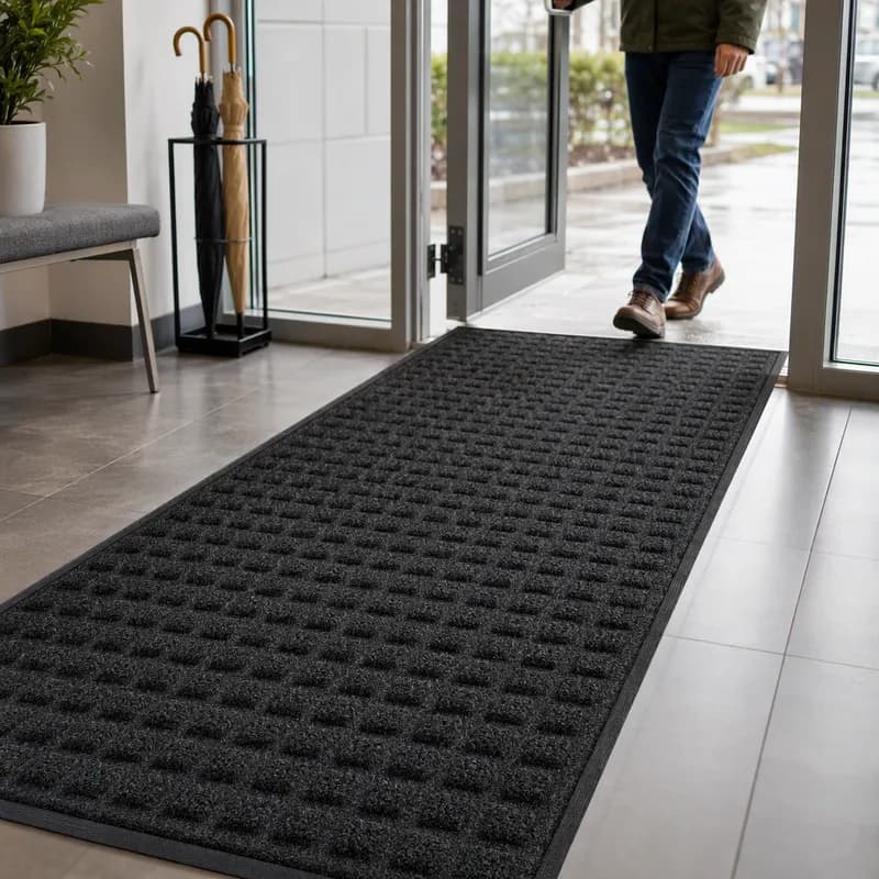 WaterHog® Indoor Floor Mat 48IN X10FT Charcoal With Cleated Backing Fashion Border 1/Each