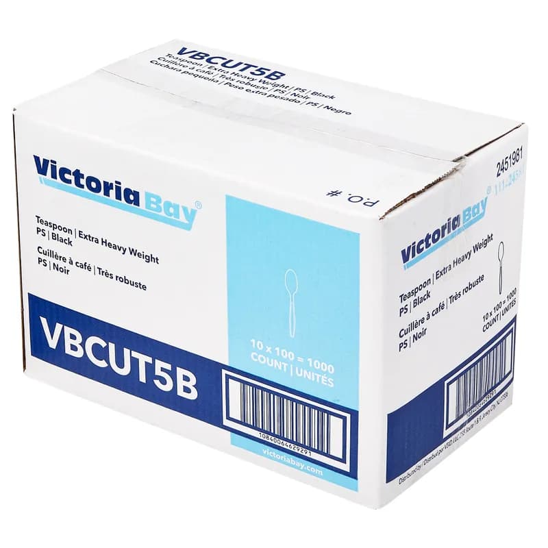 Victoria Bay Teaspoon PS Black Extra Heavy Unwrapped 100 Count/Pack 10 Packs/Case 1000 Count/Case