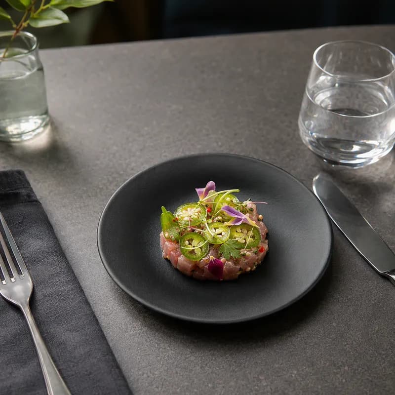 Coupe Plate 7.125 IN China Matte Black Round Fully Vitrified Dual Ovenable Dishwasher Safe 36/Case