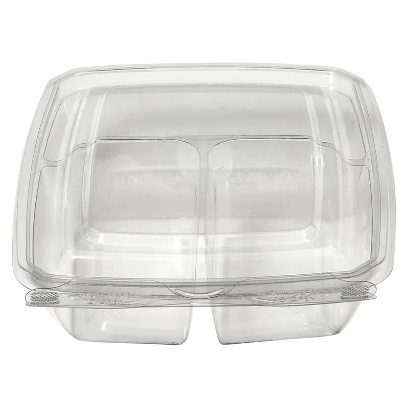 Fresh N' Sealed® Deli Container Hinged With Flat Lid 11 OZ 3 Compartment PET Clear Rectangle 260/Case
