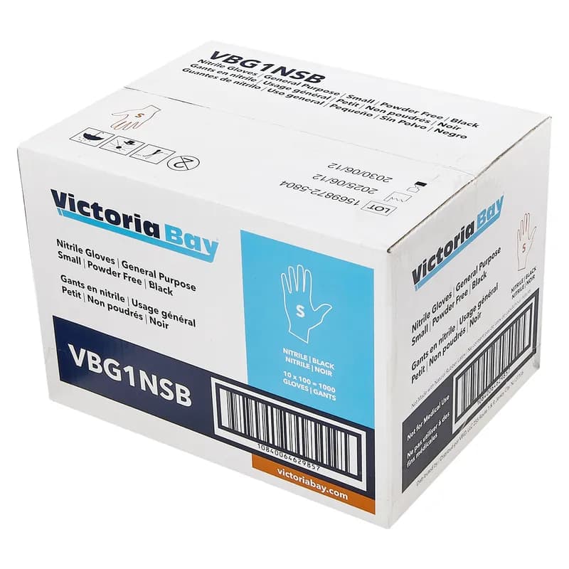 Victoria Bay Food Service Gloves Small (SM) Black Nitrile Disposable Powder-Free 100 Count/Box 10 Box/Case