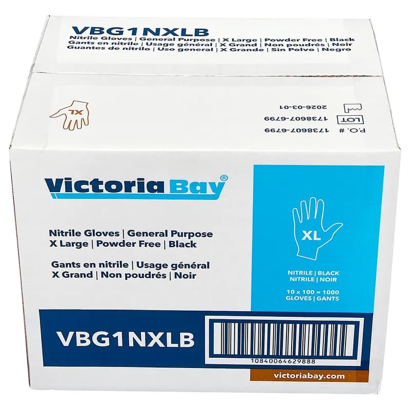 Victoria Bay Food Service Gloves XL Black Nitrile Disposable Powder-Free 100 Count/Box 10 Box/Case 1000 Count/Case