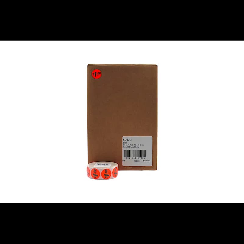 1 Price Label 1.25 IN Black Fluorescent Red Circle 1000 Count/Roll 50 Rolls/Case 50000 Count/Case