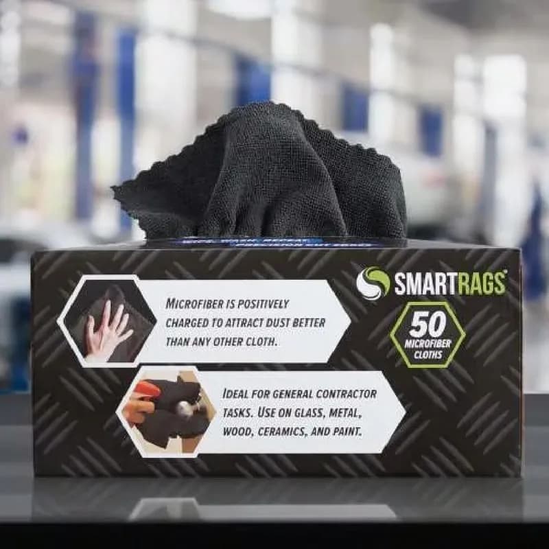 HOSPECO® Smart Rags Cleaning Rag 12X12 IN Microfiber Black 18 Gram Seamless Lint-Free Economy 50 Count/Box 8 Box/Case