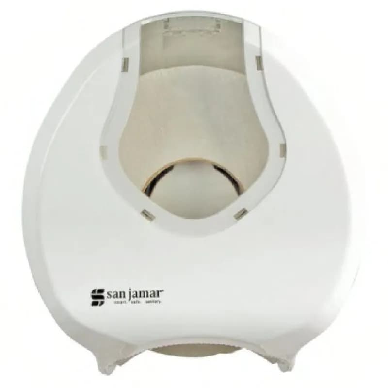 San Jamar Toilet Paper Dispenser 5X10X11 IN Plastic Wall Mount White Clear Jumbo (JRT) 1-Roll 1/Each