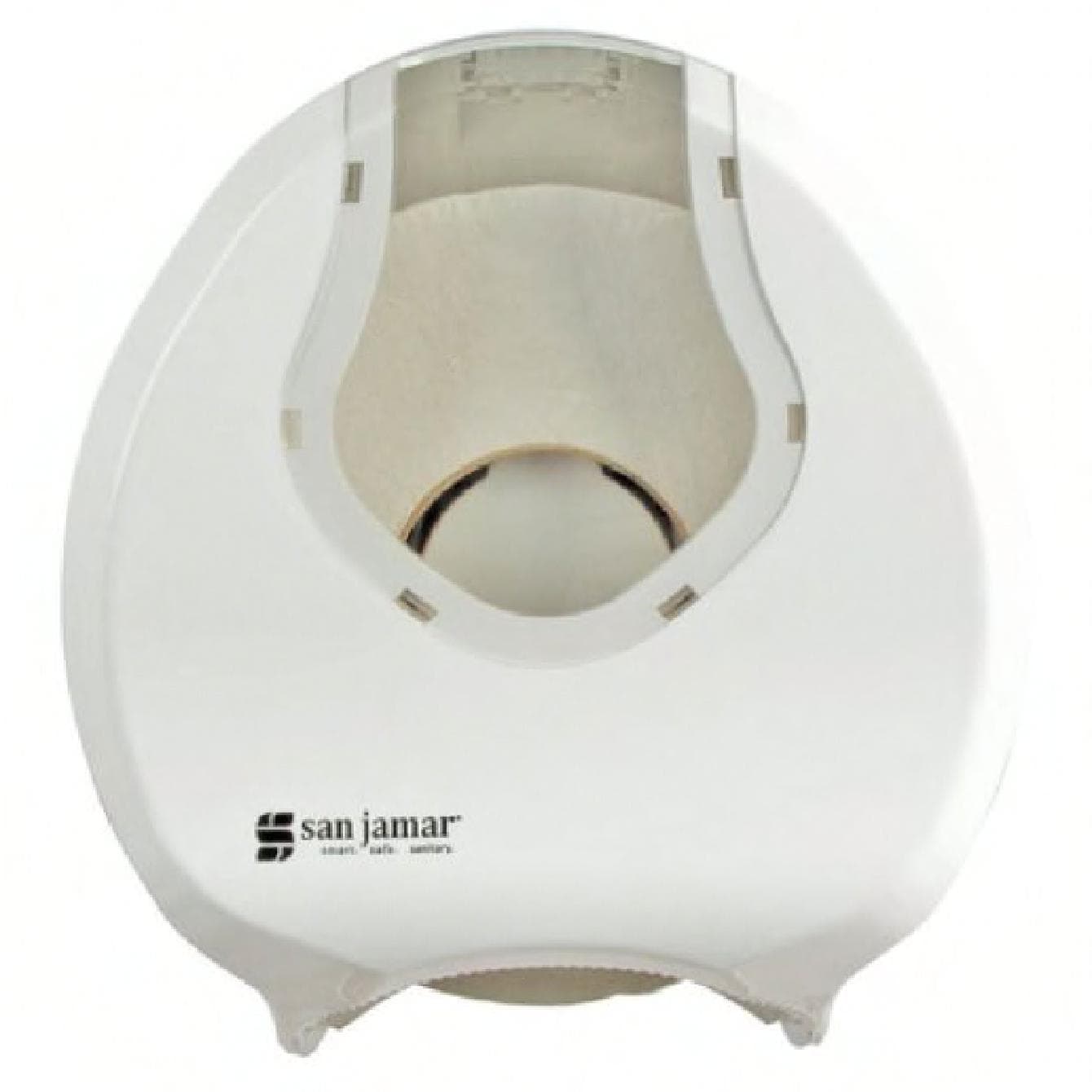 San Jamar Toilet Paper Dispenser 5X10X11 IN Plastic Wall Mount White Clear Jumbo (JRT) 1-Roll 1/Each