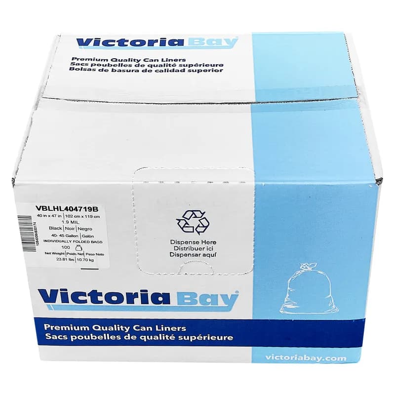 Victoria Bay Can Liner 40X47 IN 40-45 GAL Black Flat Pack 100/Case