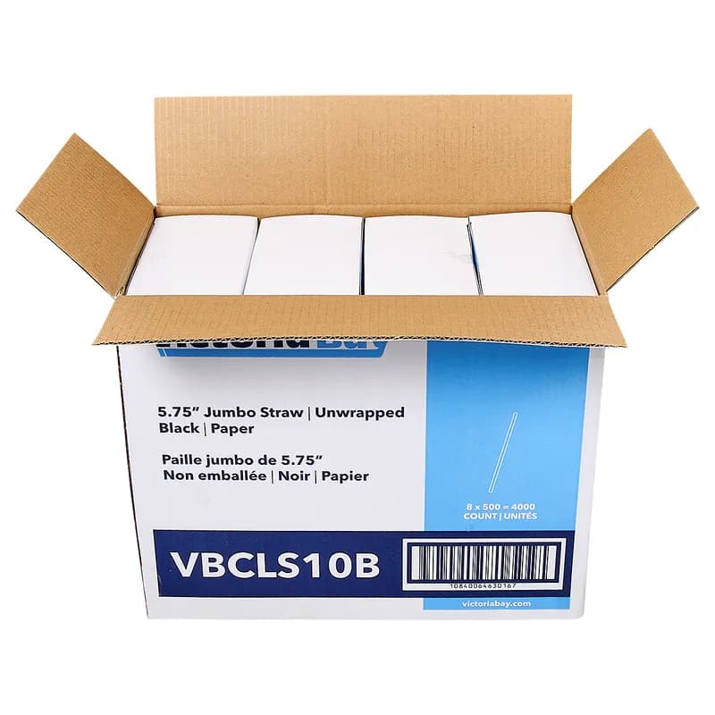 Victoria Bay Jumbo Straw 5.75 IN Paper Black Unwrapped 500 Count/Pack 8 Packs/Case 4000 Count/Case