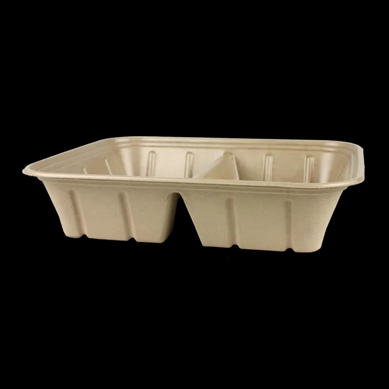 Serving Tray 12.8X10.4X2.8 IN 2 Compartment PLA Pulp Fiber Kraft Rectangle 200/Case