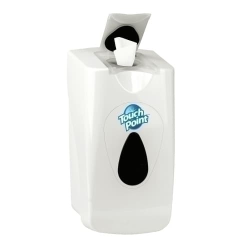 Touch Point® Wipe Dispenser Plastic White Blue Flip Top Junior Spring Ld Vert Swing Door Wall or Pole Stand Mount 1/Each