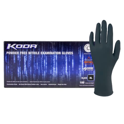 KODA® Exam Gloves XL Black 5.5MIL Nitrile Powder-Free Fentanyl & Chemotherapy Drug Resistant 100 Count/Box 10 Box/Case