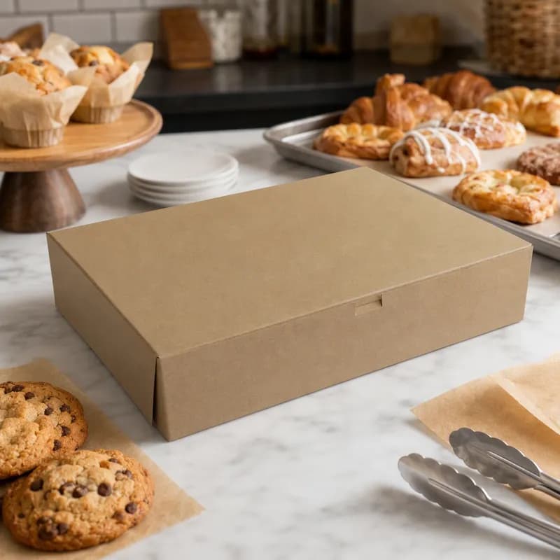 Bakery Box 19X14X4 IN Paperboard Kraft Corner Lock 1-Piece 50/Case