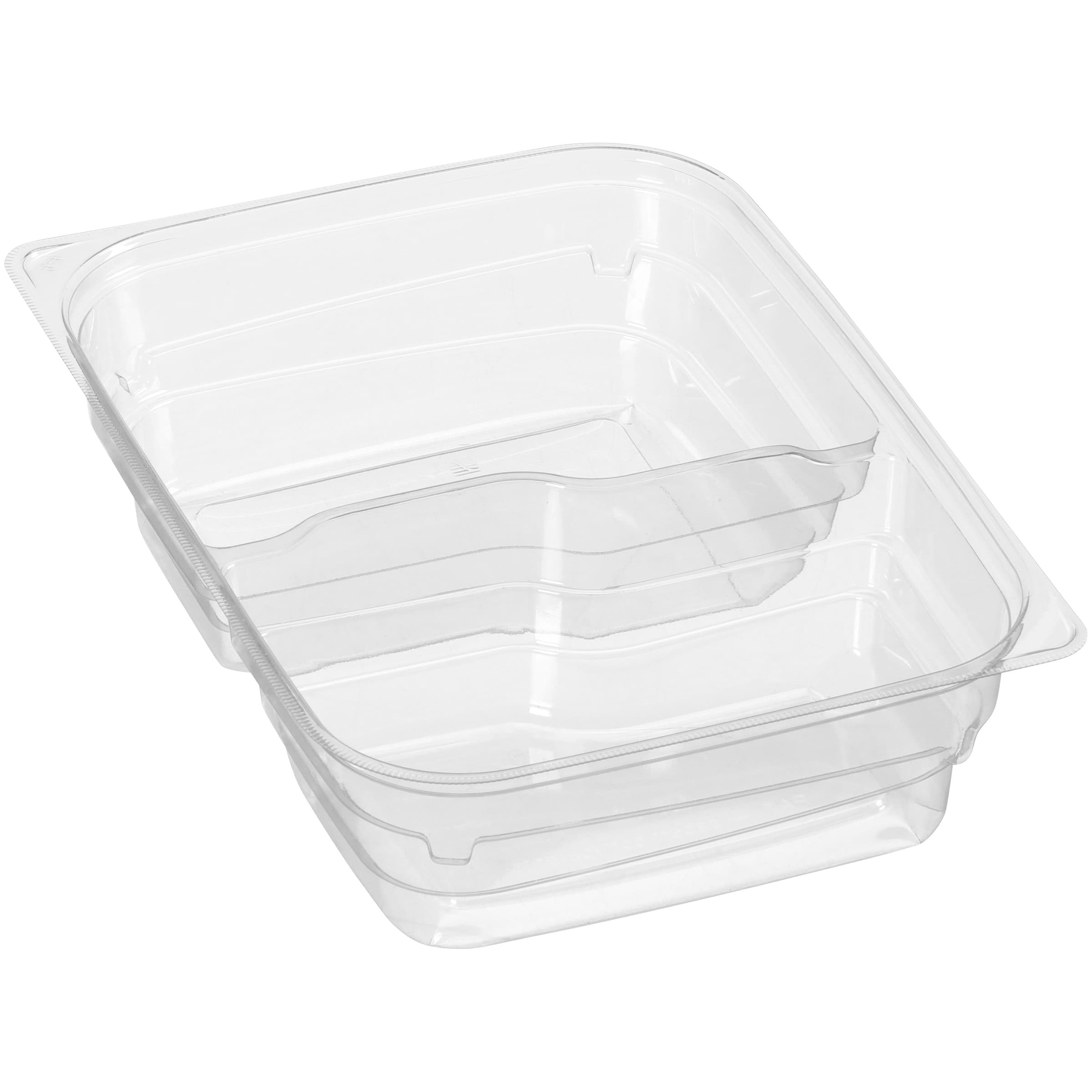 Snack Deli Container Base Medium (MED) 36 OZ 2 Compartment PET Clear Rectangle 300/Case