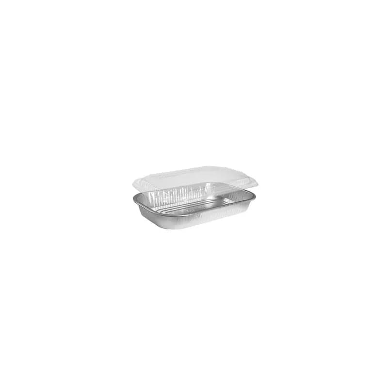 Take-Out Container Base & Lid Combo With Dome Lid Large (LG) 94 OZ Aluminum Silver 150/Case