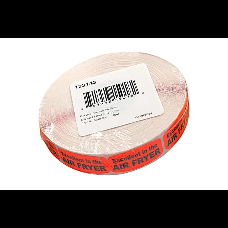 Excellent in the Air Fryer Label 0.625X1.25 IN Black Fluorescent Red Short Oval 1000 Count/Roll 50 Rolls/Case