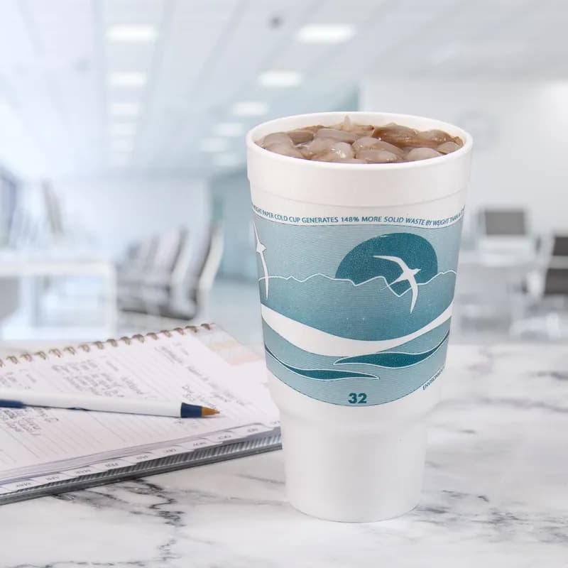 Dart® J Cup® Cup Insulated 32 OZ EPS Teal White Horizon® 16 Count/Pack 25 Packs/Case 400 Count/Case