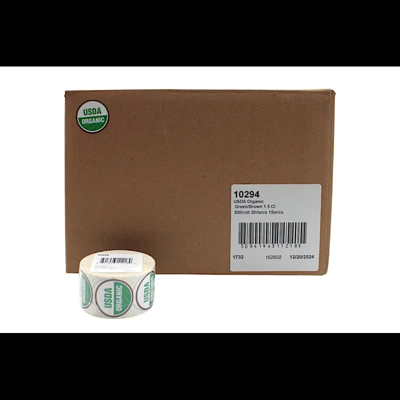USDA Organic Produce Food Safety Label 1.5 IN Green Brown Circle 500 Count/Roll 30 Rolls/Case 15000 Count/Case