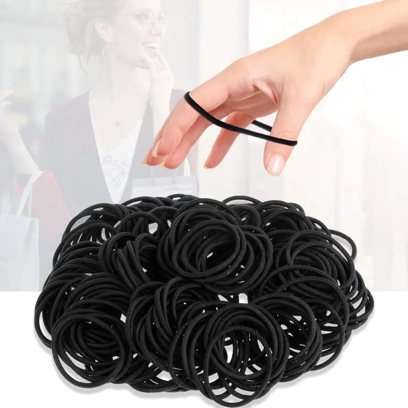 Hair Ties Black Elastic 200/Pack