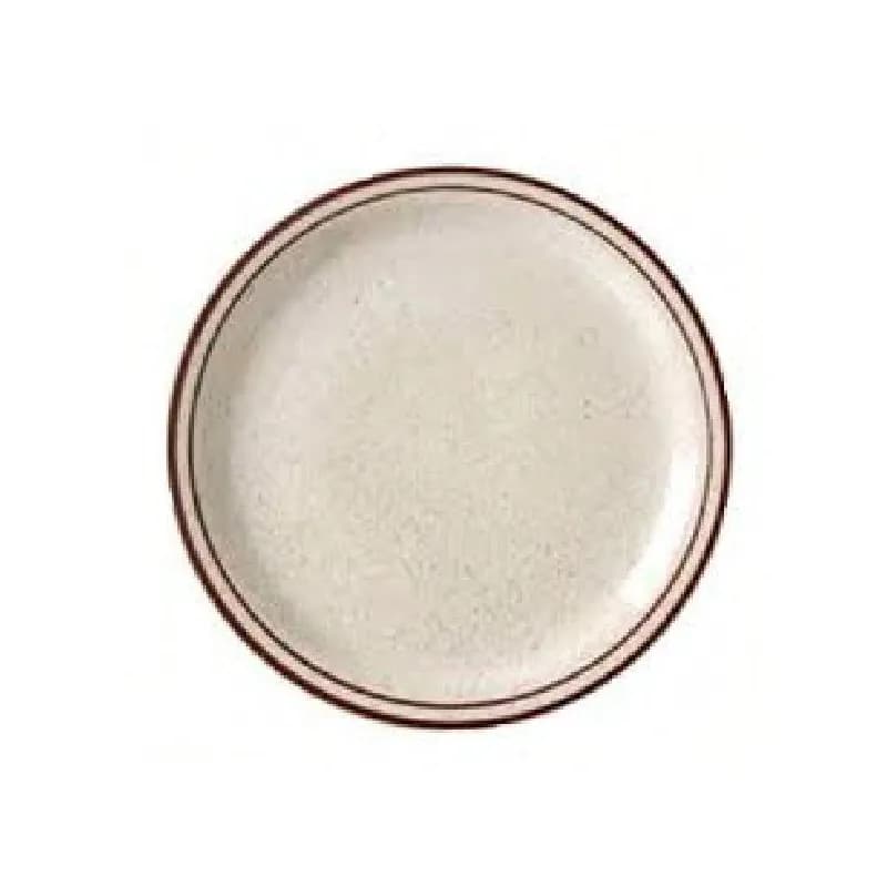 Plate 10.5 IN China Round Narrow Rim Brown Band Speckled 12/Case