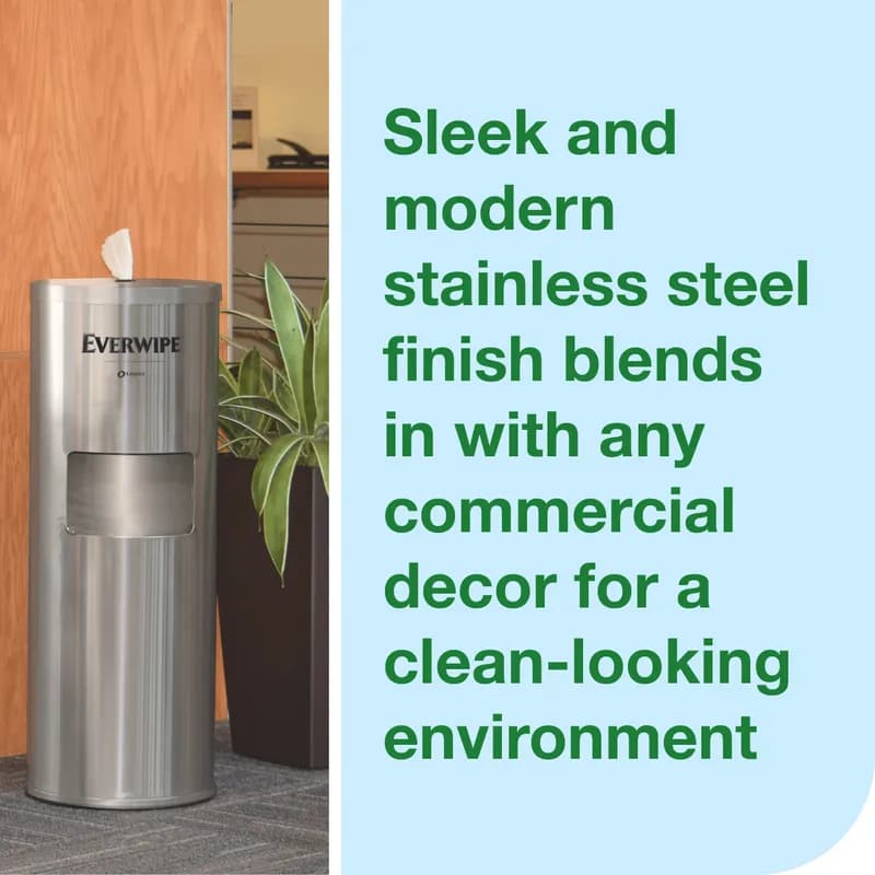 Everwipe® W12 Wipe Dispenser Stand 13.25X13.25X35.5 IN Stainless Steel Stainless With Receptacle 1/Each