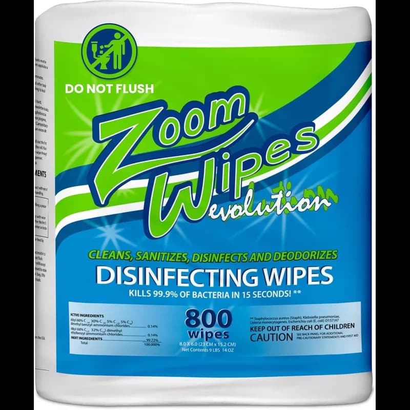 Zoom Evolution Disinfectant 8X6 IN Wipe 800 Count/Pack 4 Packs/Case