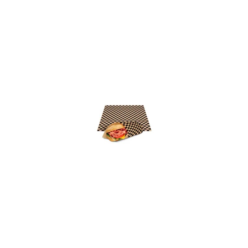 Bagcraft® Sheet 12X12 IN Wax Coated Paper Black Kraft Check Grease Resistant 2000/Case