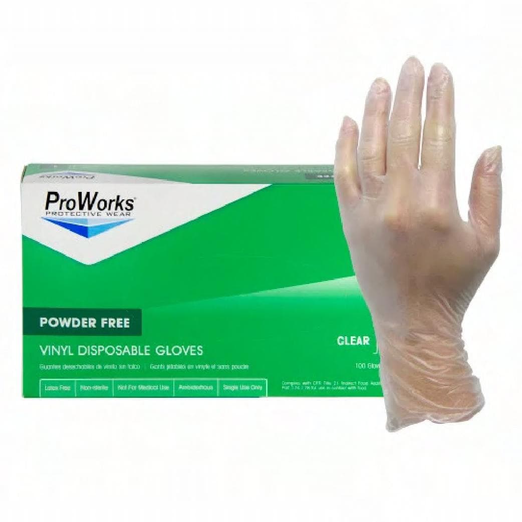 ProWorks® Gloves Small (SM) Clear 3MIL Vinyl Powder-Free Beaded Cuff 100 Count/Box 10 Box/Case