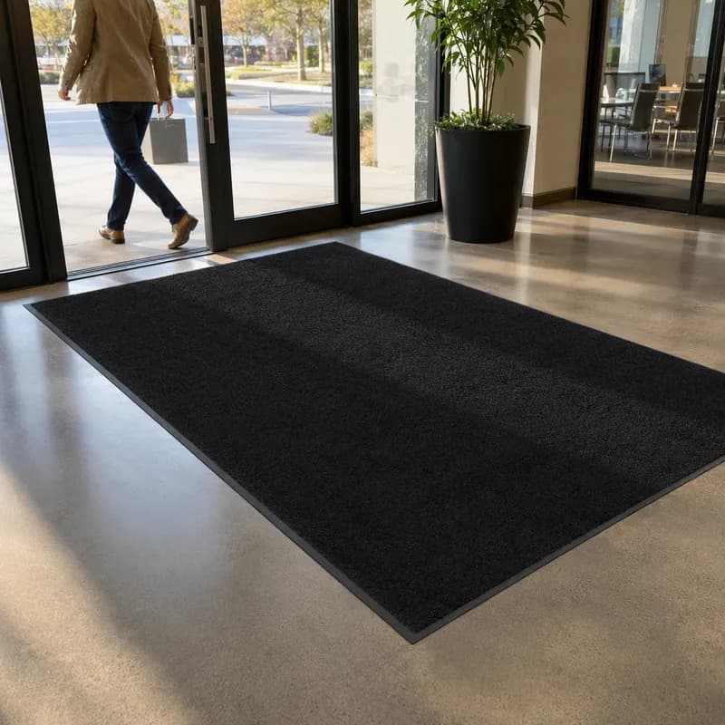 ColorStar® Entrance Mat 48X96 IN Black PET With Smooth SBR (Styrene-Butadiene Rubber) Backing 1/Each
