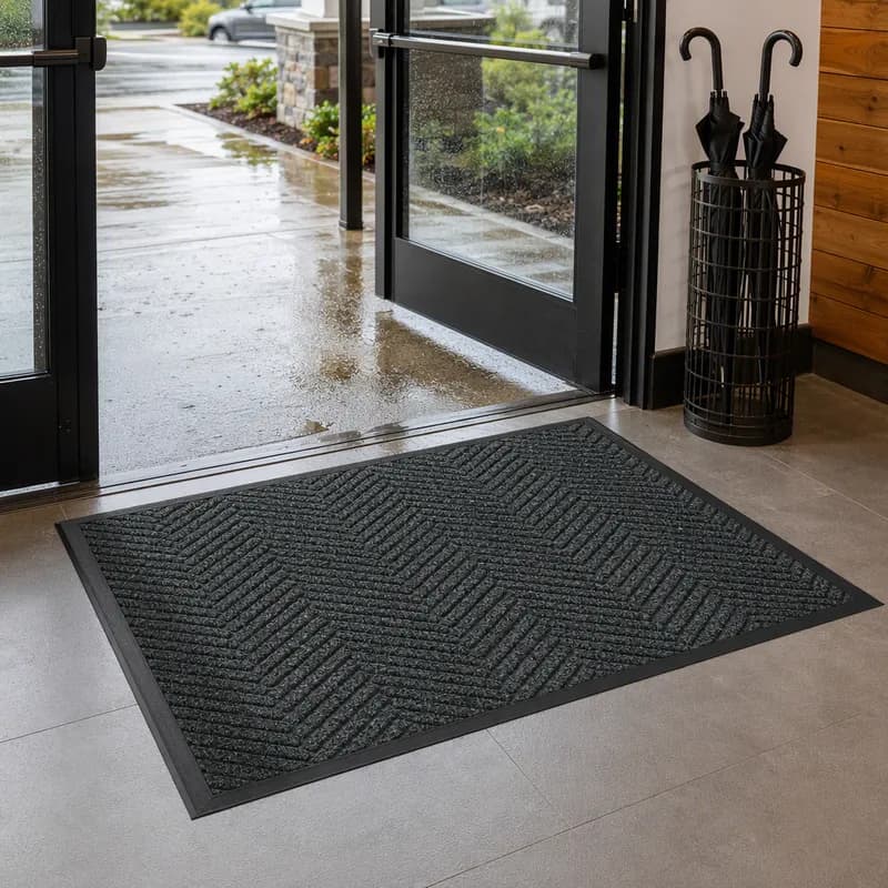 WaterHog® Max Entrance Mat 48X60 IN Black Smoke With Smooth SBR (Styrene-Butadiene Rubber) Backing Classic Border 1/Each