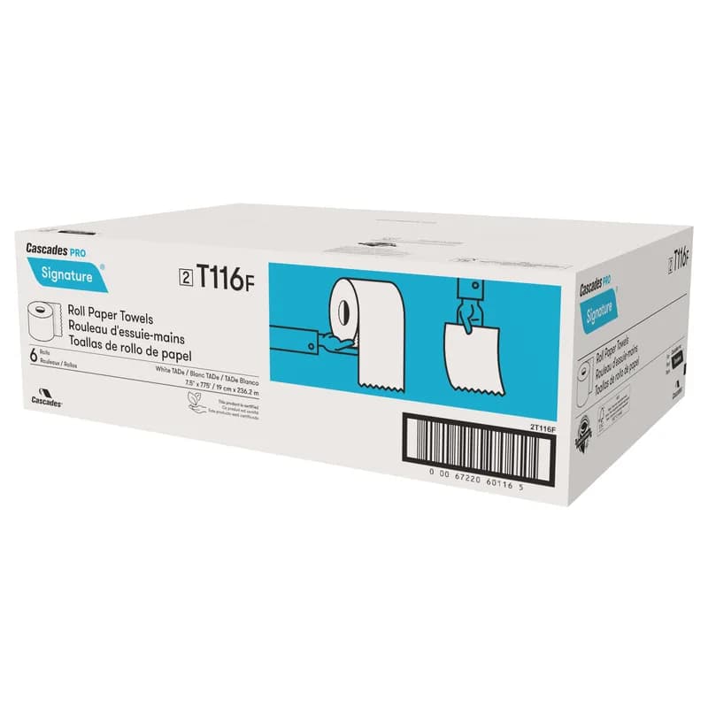 Cascades PRO Roll Paper Towel Tandem 7.5IN 775 FT White Standard Roll 6 Rolls/Case