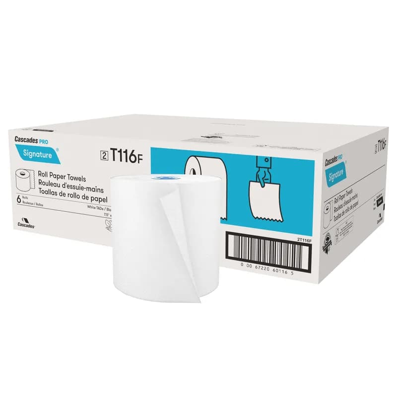 Cascades PRO Roll Paper Towel Tandem 7.5IN 775 FT White Standard Roll 6 Rolls/Case