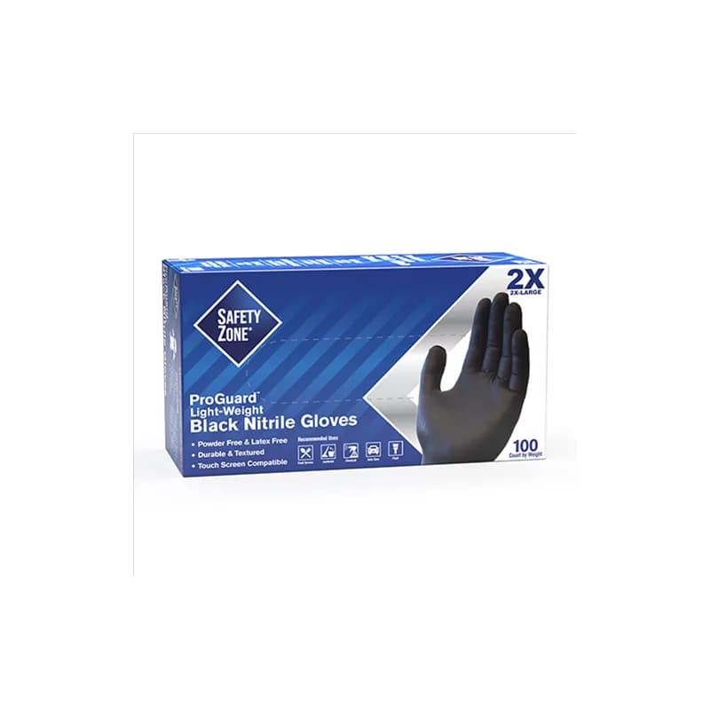 Safety Zone® Gloves XXL Black 5.5MIL Nitrile Powder-Free 100 Count/Box 10 Box/Case