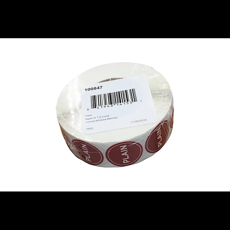Plain Deli Label 1 IN Red Circle UV 1000 Count/Roll 50 Rolls/Case 50000 Count/Case