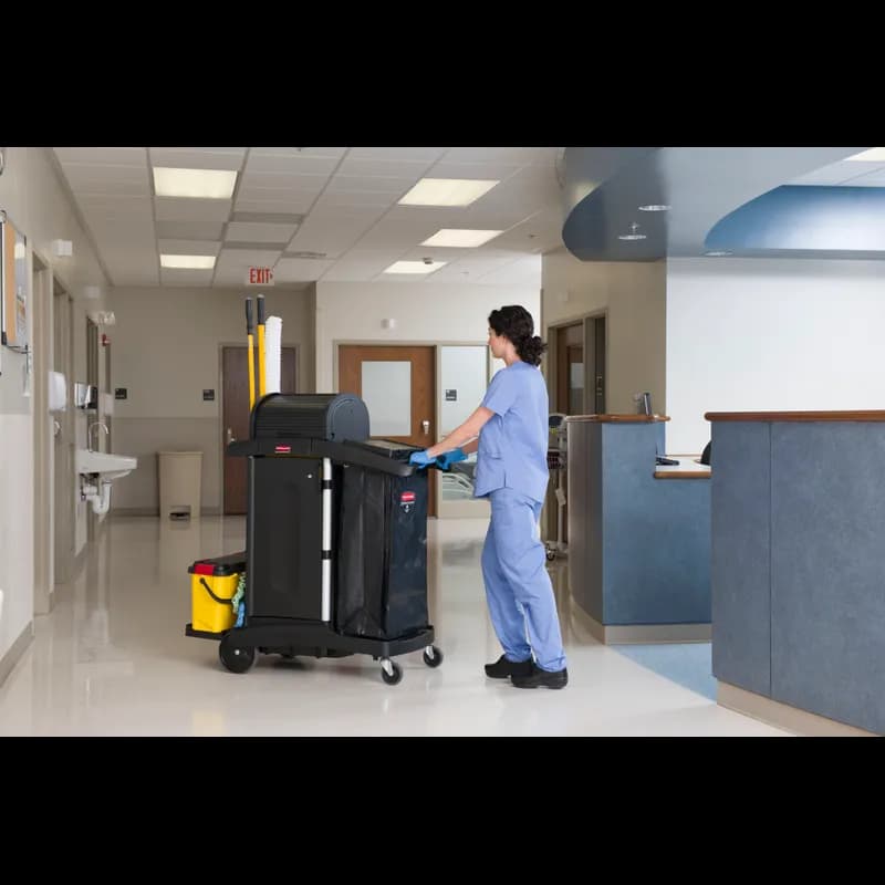 Executive Series™ Janitorial Cleaning Cart 48.25X22X53.5 IN Black Plastic Executive High Security 1/Case