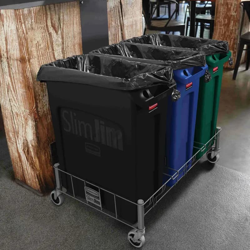 Slim Jim® Trash Can 16 GAL 64 QT Blue Resin Venting Channels Slim 1/Each