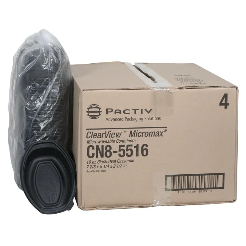 Casserole Take-Out Container Base With Dome Lid 7.875X5.25X2.5 IN MFPP Black Oval 252/Case