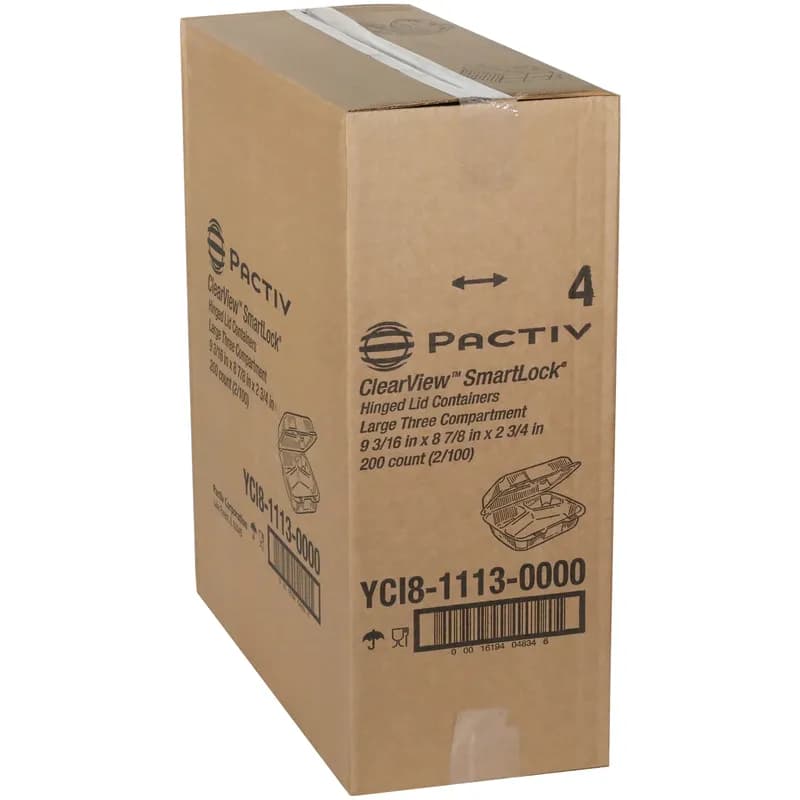 Take-Out Tray Hinged Large (LG) 9.2X8.9X2.9 IN 3 Compartment OPS Clear Square 200/Case