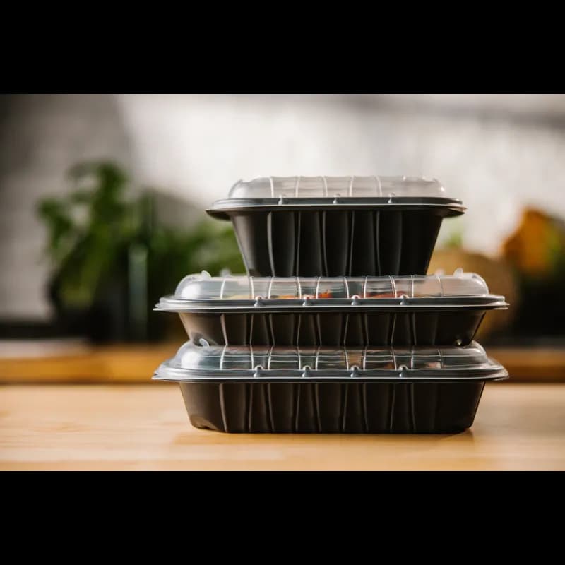 Take-Out Container 27 OZ 8.8X8.8X1.7 IN 3 Compartment MFPP Black 154/Case