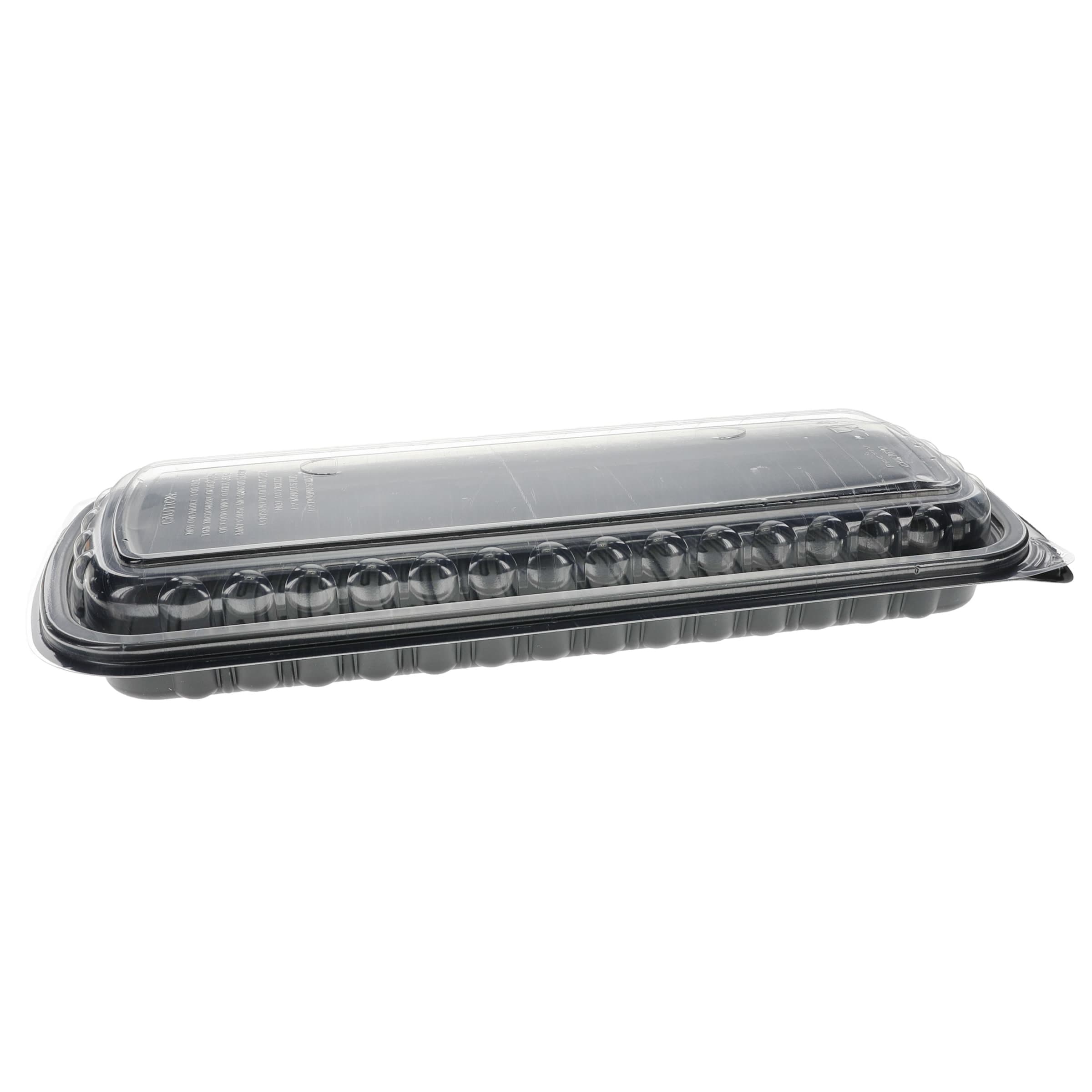 Full Slab Rib Take-Out Container Base & Lid Combo 41.9 OZ MFPP OPS Black Clear Rectangle Vented 80/Case