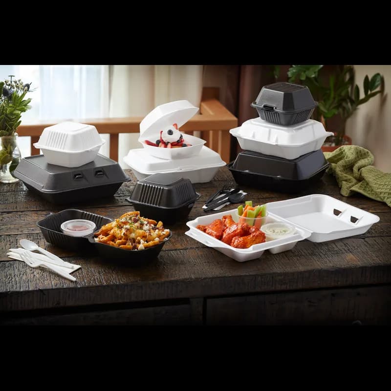 Take-Out Container Hinged 9X9.1X3.3 IN Polystyrene Foam White Square 150/Case